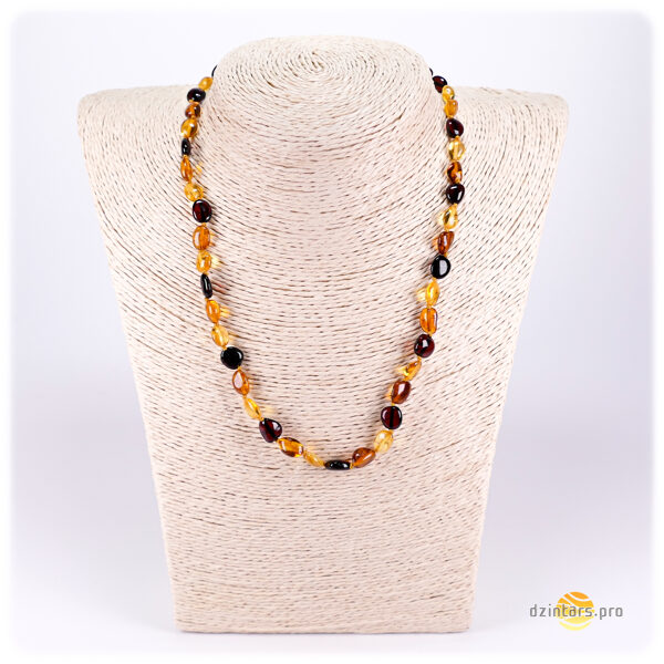 47-48см • Разноцветные бусы из балтийского янтаря • Бусины в форме фасоли