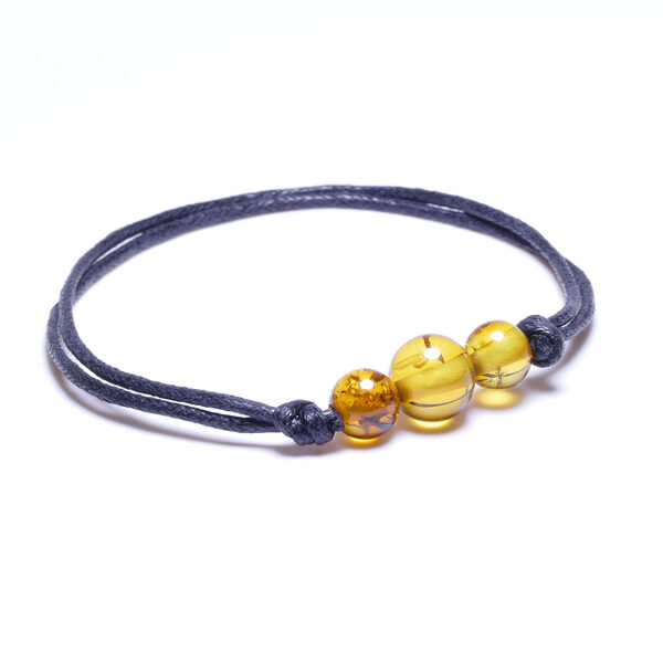 16-18.5cm • Trīs dzintara bumbiņu sieviešu rokassprādze konjaka/medus krāsā