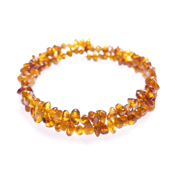 One size • Cognac colored 2 twist amber bracelet on metal memory wire - chip shaped beads