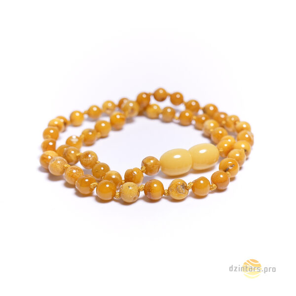 32-33cm • Ø4mm Children's amber necklace - Round amber ball beads in egg yolk color
