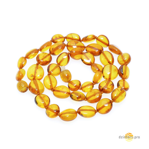 47см • Женские янтарные бусы / ожерелье медового цвета - Крупные бусины в форме бобов