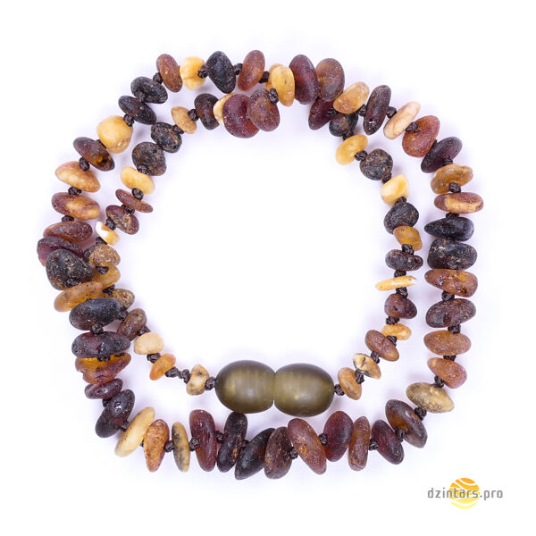 32 см - Детское ожерелье из натурального тёмного янтаря - Бусины в форме гальки