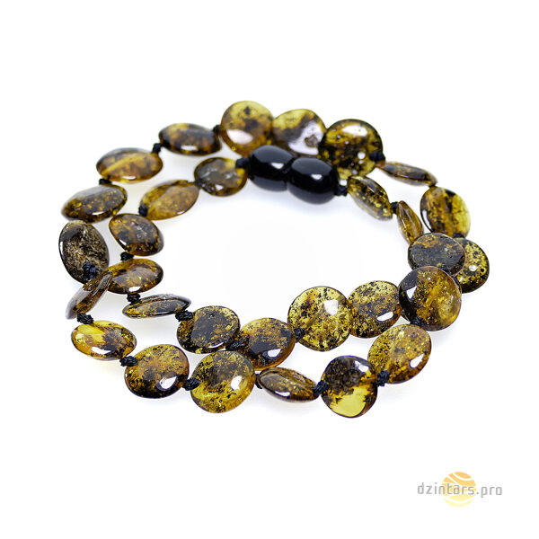 33cm • Premium green amber beads - Tablet-shaped AAA beads + Free linen gift bag