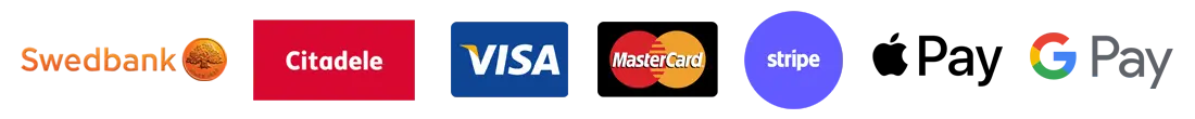 Dzintara rotas - Pasūtījumu apmaksa ar Swedbank, Citadele, VISA, MasterCard, PayPal, Gpay, ApplePay - Stripe