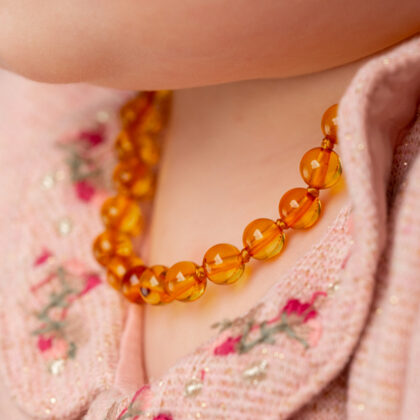Bērnu dzintara krelles meitenei - Apaļas pērlītes (lodītes, bumbiņas) Premium kolekcija